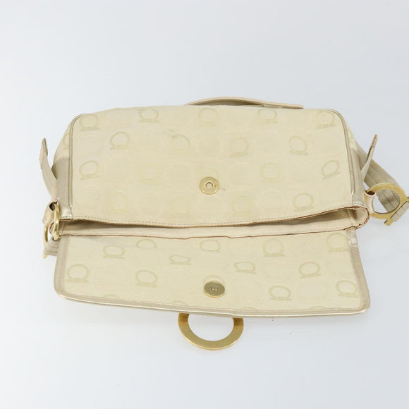 Salvatore Ferragamo Gancini Shoulder Bag Canvas Beige Gold Auth 146818