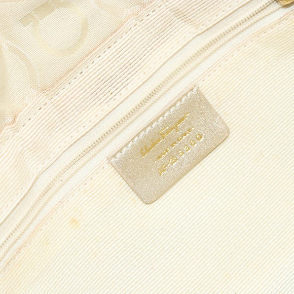 Salvatore Ferragamo Gancini Shoulder Bag Canvas Beige Gold Auth 146818