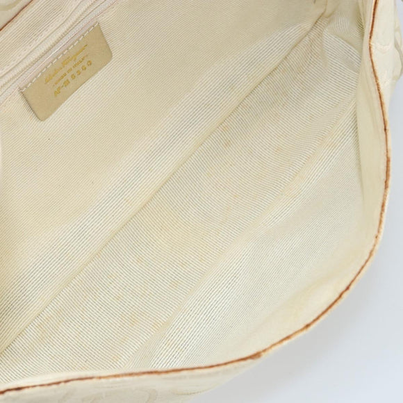 Salvatore Ferragamo Gancini Shoulder Bag Canvas Beige Gold Auth 146818
