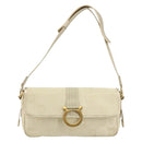 Salvatore Ferragamo Gancini Shoulder Bag Canvas Beige Gold Auth 146818-13