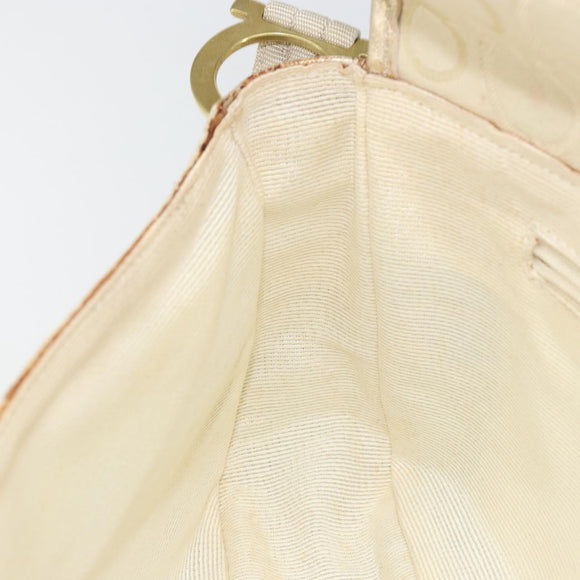 Salvatore Ferragamo Gancini Shoulder Bag Canvas Beige Gold Auth 146818