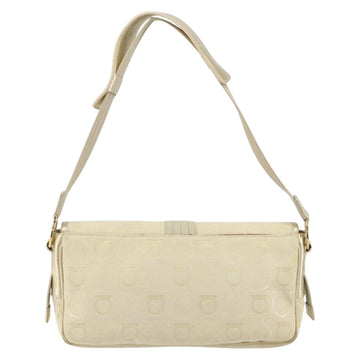 Salvatore Ferragamo Gancini Shoulder Bag Canvas Beige Gold Auth 146818 - 0