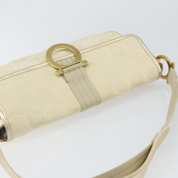 Salvatore Ferragamo Gancini Shoulder Bag Canvas Beige Gold Auth 146818