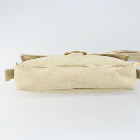 Salvatore Ferragamo Gancini Shoulder Bag Canvas Beige Gold Auth 146818