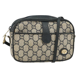 GUCCI GG Plus Supreme Shoulder Bag PVC Navy Gold Auth 146819