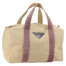 PRADA Hand Bag Canvas Beige Silver Auth 146820-1