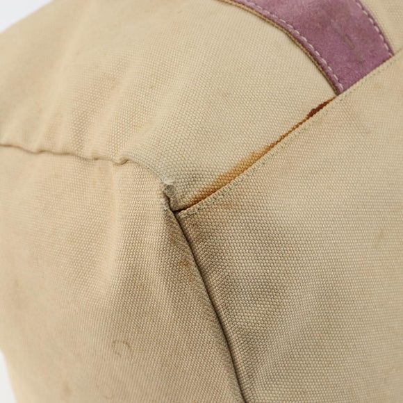 PRADA Hand Bag Canvas Beige Silver Auth 146820