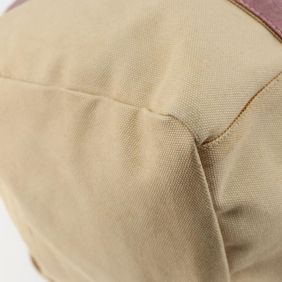 PRADA Hand Bag Canvas Beige Silver Auth 146820