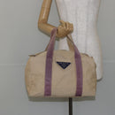 PRADA Hand Bag Canvas Beige Silver Auth 146820-23