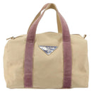 PRADA Hand Bag Canvas Beige Silver Auth 146820-13