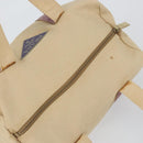 PRADA Hand Bag Canvas Beige Silver Auth 146820-6