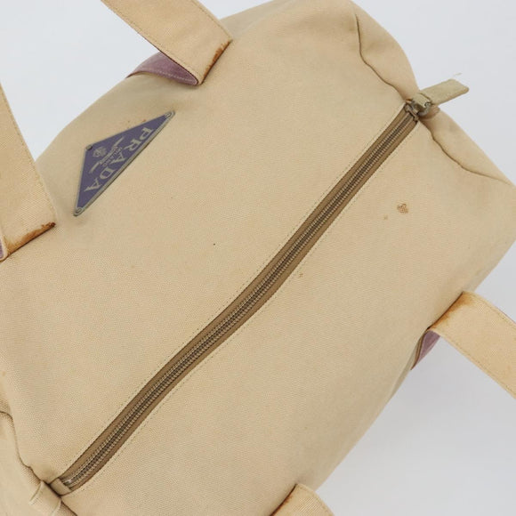 PRADA Hand Bag Canvas Beige Silver Auth 146820