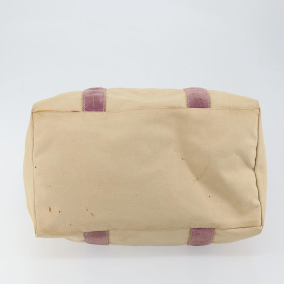 PRADA Hand Bag Canvas Beige Silver Auth 146820