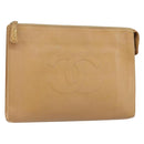 CHANEL COCO Mark Document case Clutch Bag Caviar Skin Beige Gold CC Auth 146822-1