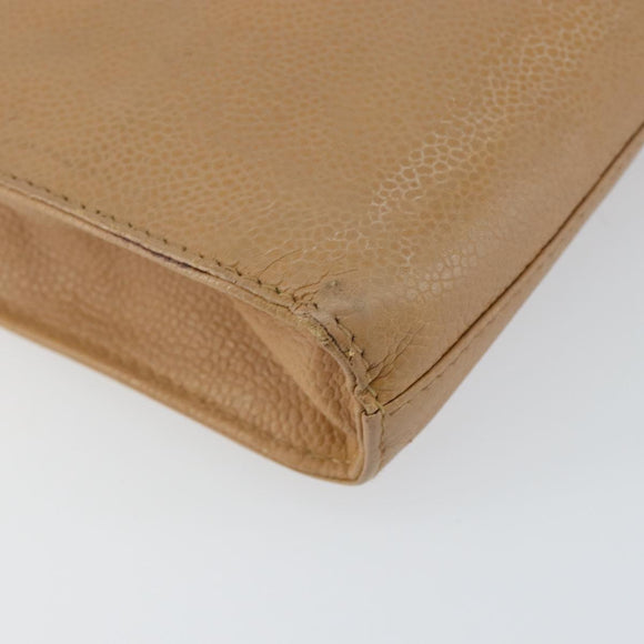 CHANEL COCO Mark Document case Clutch Bag Caviar Skin Beige Gold CC Auth 146822