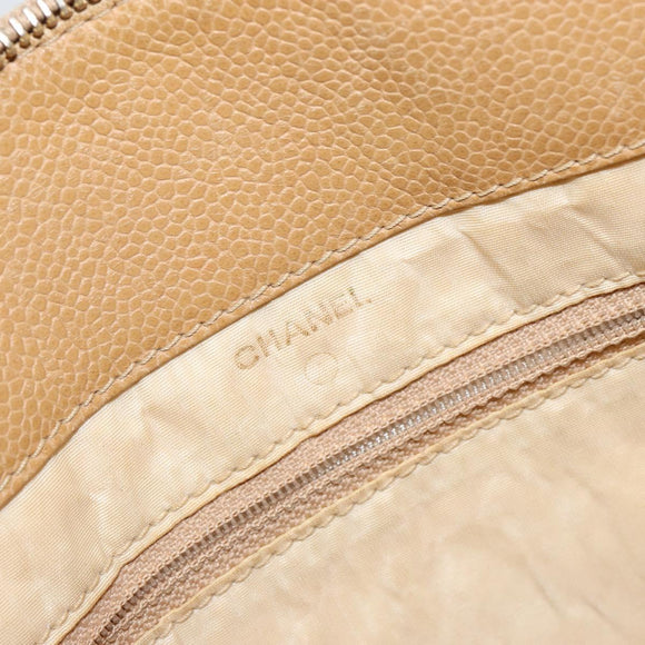 CHANEL COCO Mark Document case Clutch Bag Caviar Skin Beige Gold CC Auth 146822