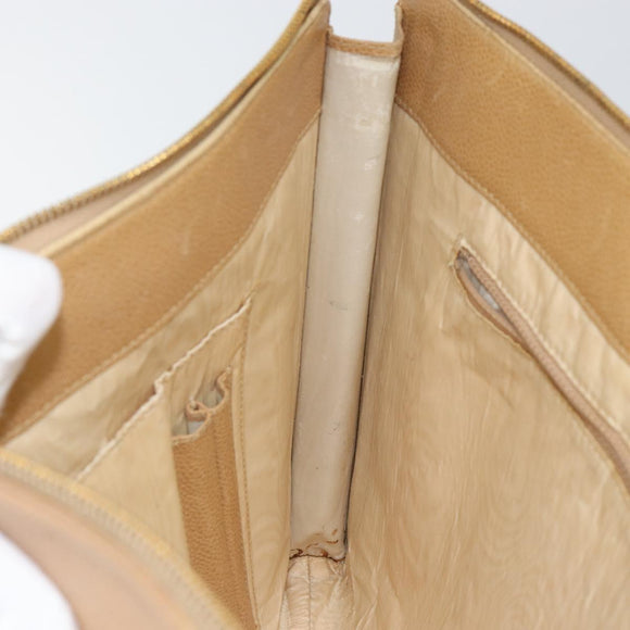 CHANEL COCO Mark Document case Clutch Bag Caviar Skin Beige Gold CC Auth 146822