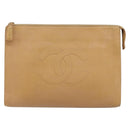 CHANEL COCO Mark Document case Clutch Bag Caviar Skin Beige Gold CC Auth 146822-2