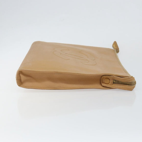 CHANEL COCO Mark Document case Clutch Bag Caviar Skin Beige Gold CC Auth 146822