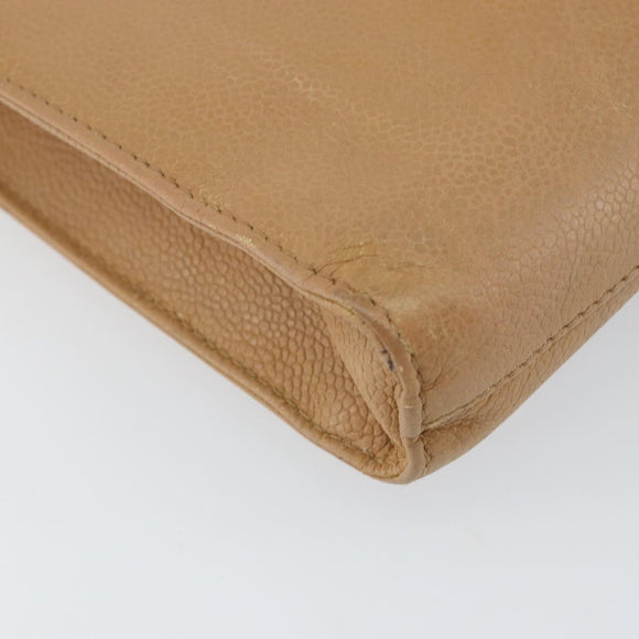 CHANEL COCO Mark Document case Clutch Bag Caviar Skin Beige Gold CC Auth 146822