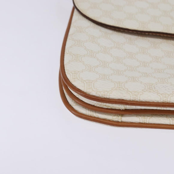 CELINE Macadam Canvas Shoulder Bag PVC Leather White Gold Auth 146823