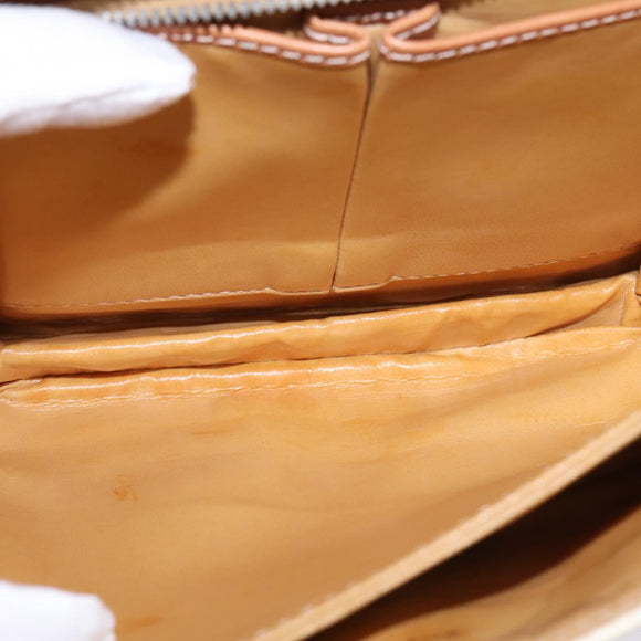 CELINE Macadam Canvas Shoulder Bag PVC Leather White Gold Auth 146823