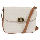 CELINE Macadam Canvas Shoulder Bag PVC Leather White Gold Auth 146823-1
