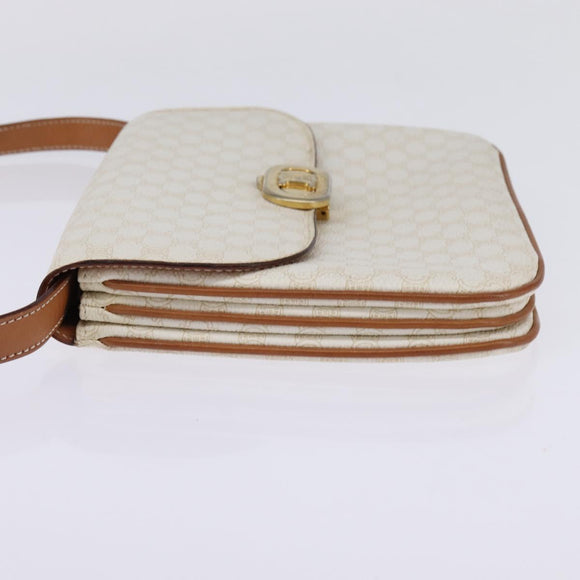 CELINE Macadam Canvas Shoulder Bag PVC Leather White Gold Auth 146823