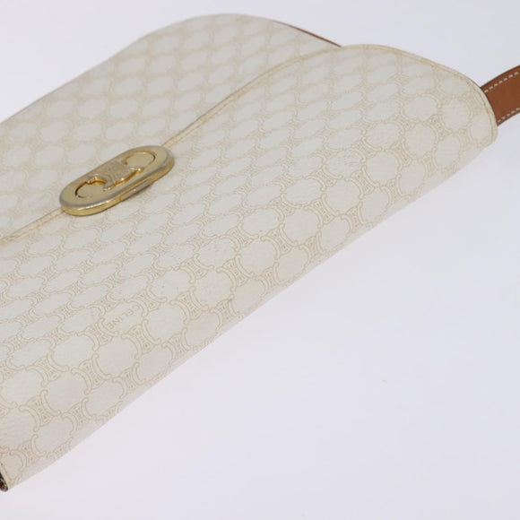 CELINE Macadam Canvas Shoulder Bag PVC Leather White Gold Auth 146823