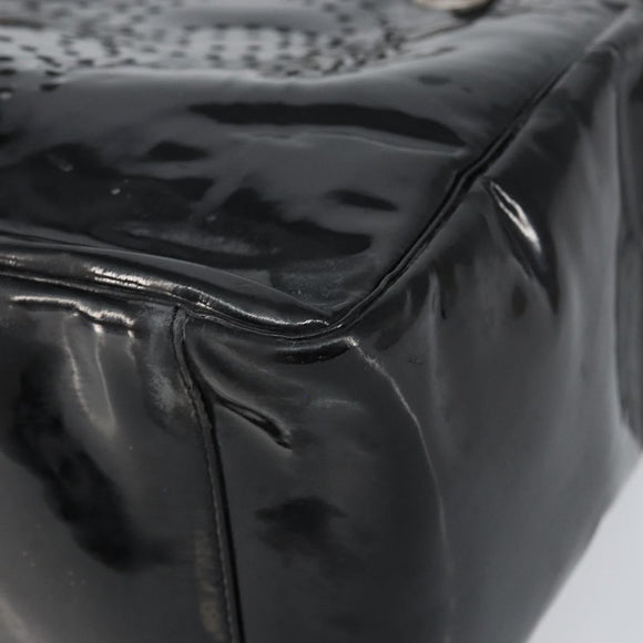 CHANEL Triple Coco Chain Tote Bag Patent leather Black Silver CC Auth 146826