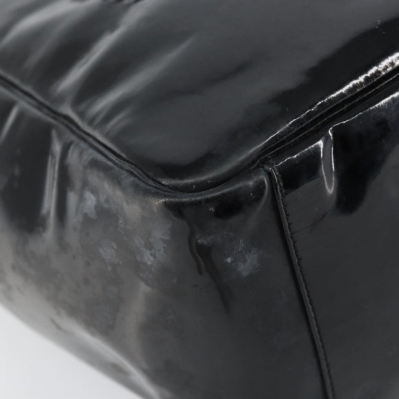 CHANEL Triple Coco Chain Tote Bag Patent leather Black Silver CC Auth 146826