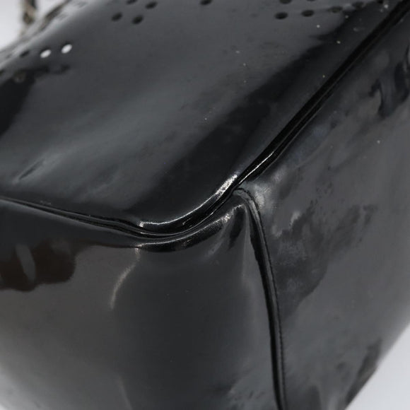 CHANEL Triple Coco Chain Tote Bag Patent leather Black Silver CC Auth 146826