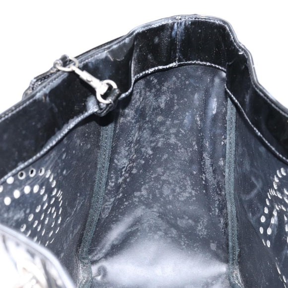 CHANEL Triple Coco Chain Tote Bag Patent leather Black Silver CC Auth 146826