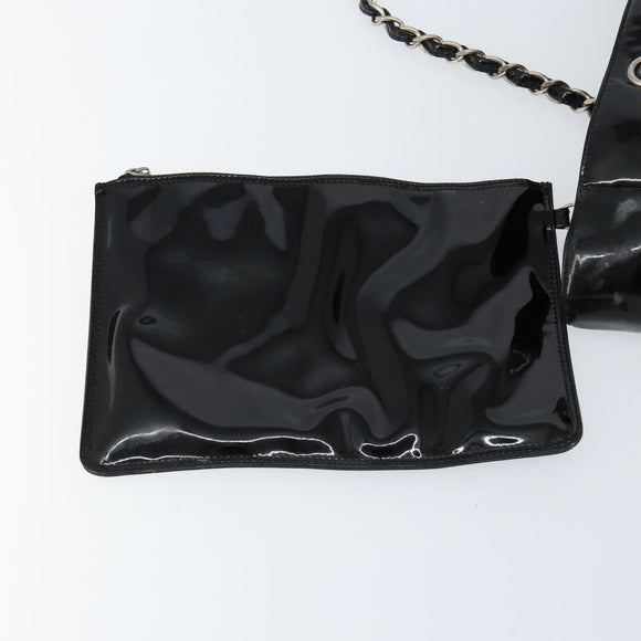 CHANEL Triple Coco Chain Tote Bag Patent leather Black Silver CC Auth 146826