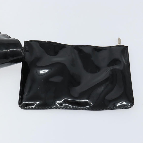 CHANEL Triple Coco Chain Tote Bag Patent leather Black Silver CC Auth 146826