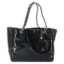 CHANEL Triple Coco Chain Tote Bag Patent leather Black Silver CC Auth 146826-2