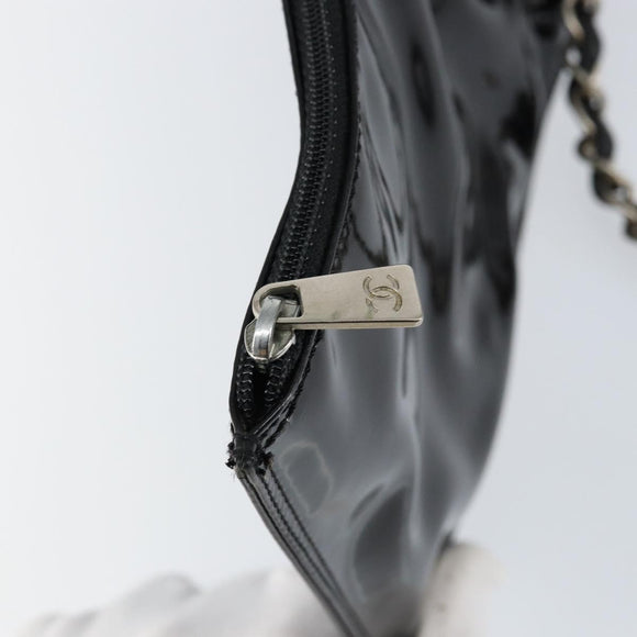 CHANEL Triple Coco Chain Tote Bag Patent leather Black Silver CC Auth 146826