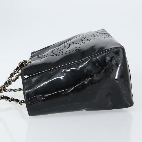 CHANEL Triple Coco Chain Tote Bag Patent leather Black Silver CC Auth 146826