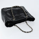 CHANEL Triple Coco Chain Tote Bag Patent leather Black Silver CC Auth 146826-6