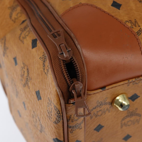 MCM Logogram Vicetos Boston Bag PVC Brown Gold Auth 146828