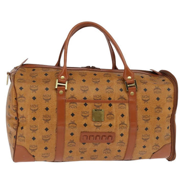 MCM Logogram Vicetos Boston Bag PVC Brown Gold Auth 146828