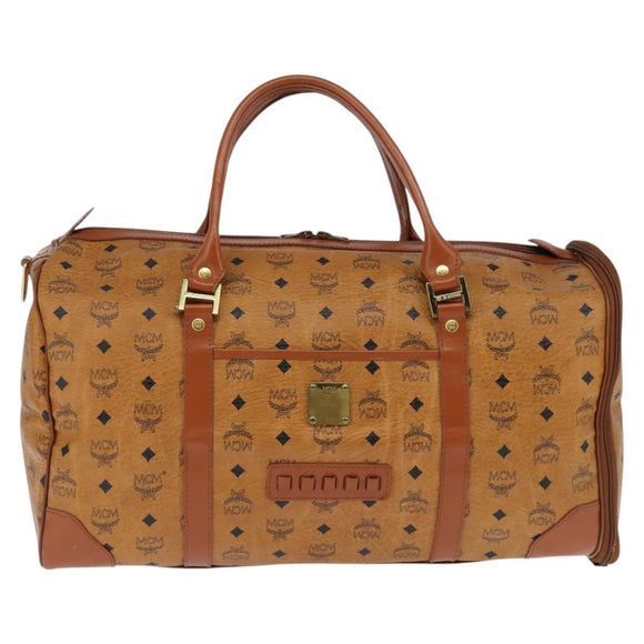 MCM Logogram Vicetos Boston Bag PVC Brown Gold Auth 146828