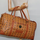 MCM Logogram Vicetos Boston Bag PVC Brown Gold Auth 146828-21