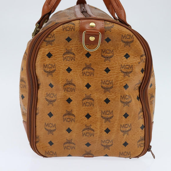 MCM Logogram Vicetos Boston Bag PVC Brown Gold Auth 146828