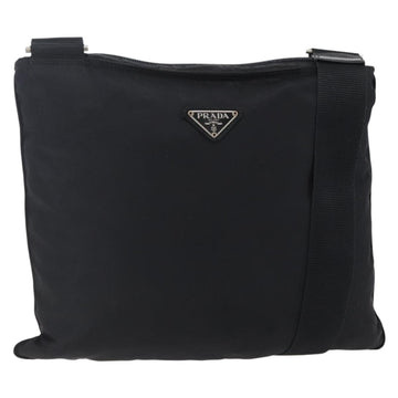 PRADA Shoulder Bag Nylon Black Silver Auth 146835