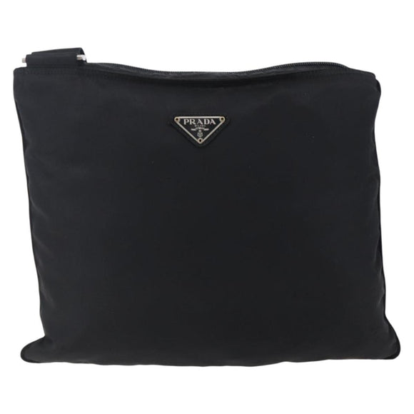 PRADA Shoulder Bag Nylon Black Silver Auth 146835