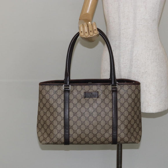 GUCCI GG Supreme Tote Bag PVC Beige Silver 111595 Auth 146837