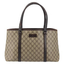 GUCCI GG Supreme Tote Bag PVC Beige Silver 111595 Auth 146837-13