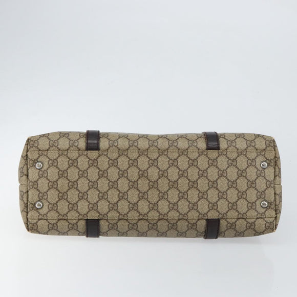 GUCCI GG Supreme Tote Bag PVC Beige Silver 111595 Auth 146837