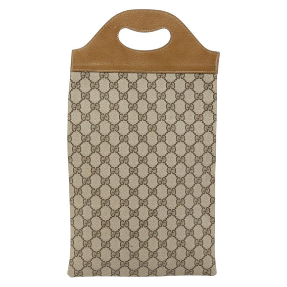 GUCCI GG Supreme Hand Bag PVC Leather Vintage Beige Auth 146840
